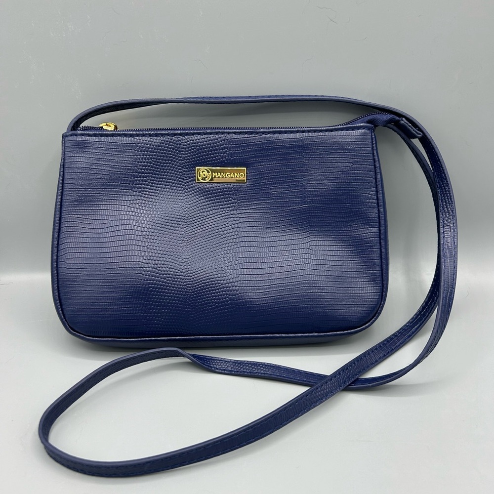 Joy Mangano blue leather crossbody, gold hardware